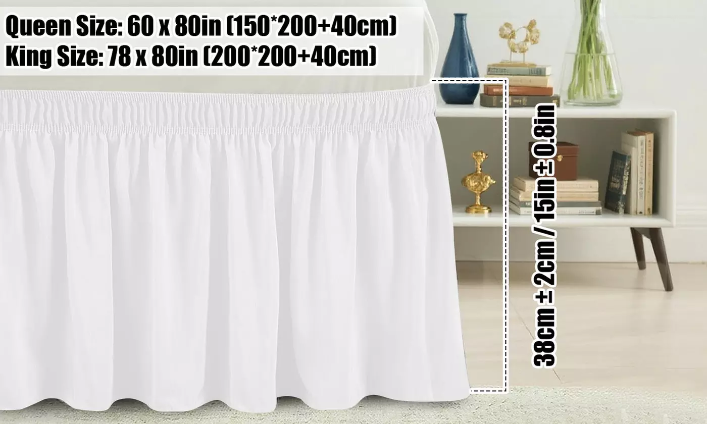 No-Lift Elastic Bed Skirt Queen/King Size 15" Drop Wrap Around Bedskirt