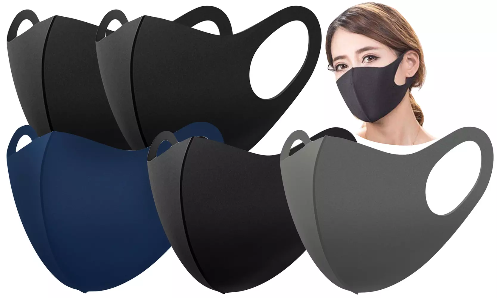 (5 Piece) 2-Ply Fabric Reusable Face Masks - Unisex Adult - Primary Image