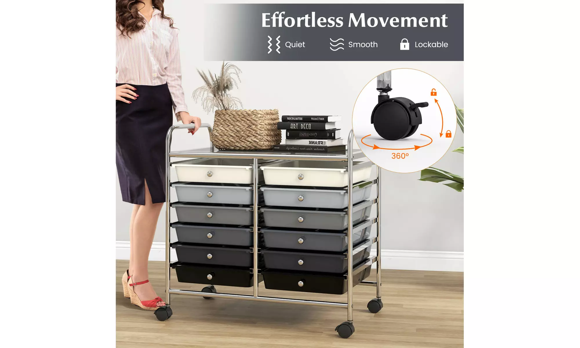 Costway 12 Drawers Rolling Cart Storage Scrapbook Paper Studio Organizer Bins