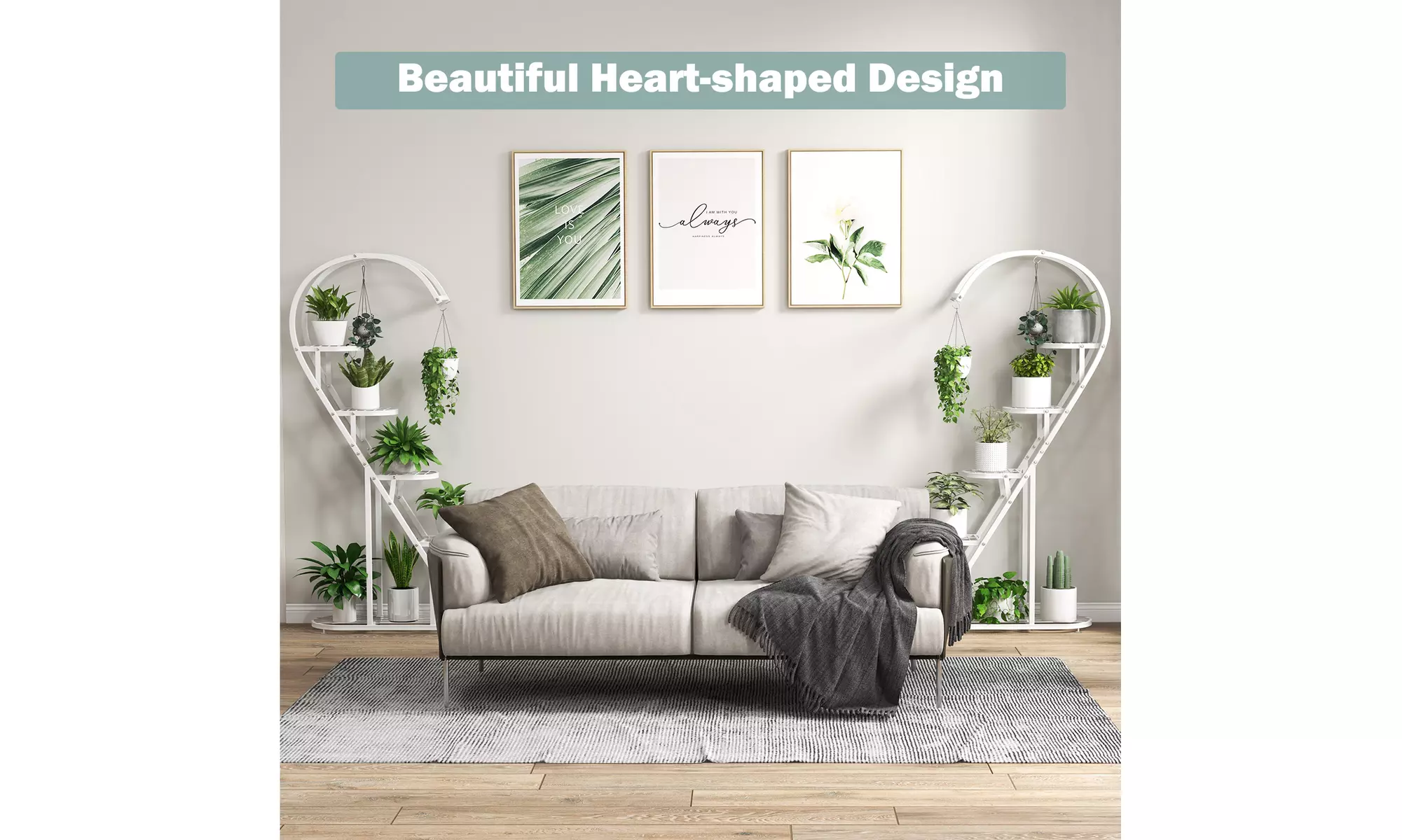 5 Tier Metal Plant Stand Heart-shaped Shelf w/ Hanging Hook for Multiple Plants