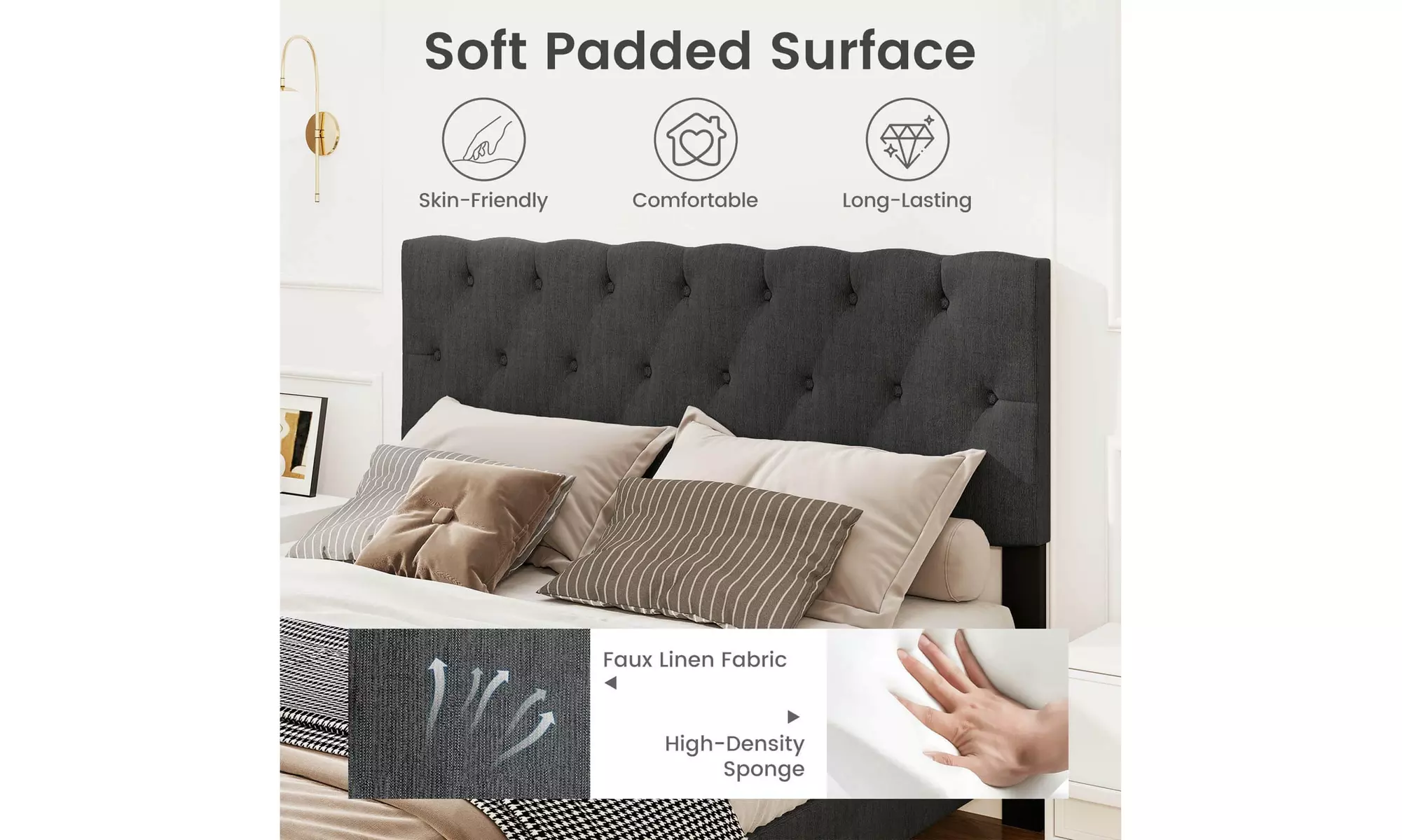 Costway Bed Frame with High Headboard and Wooden Slats