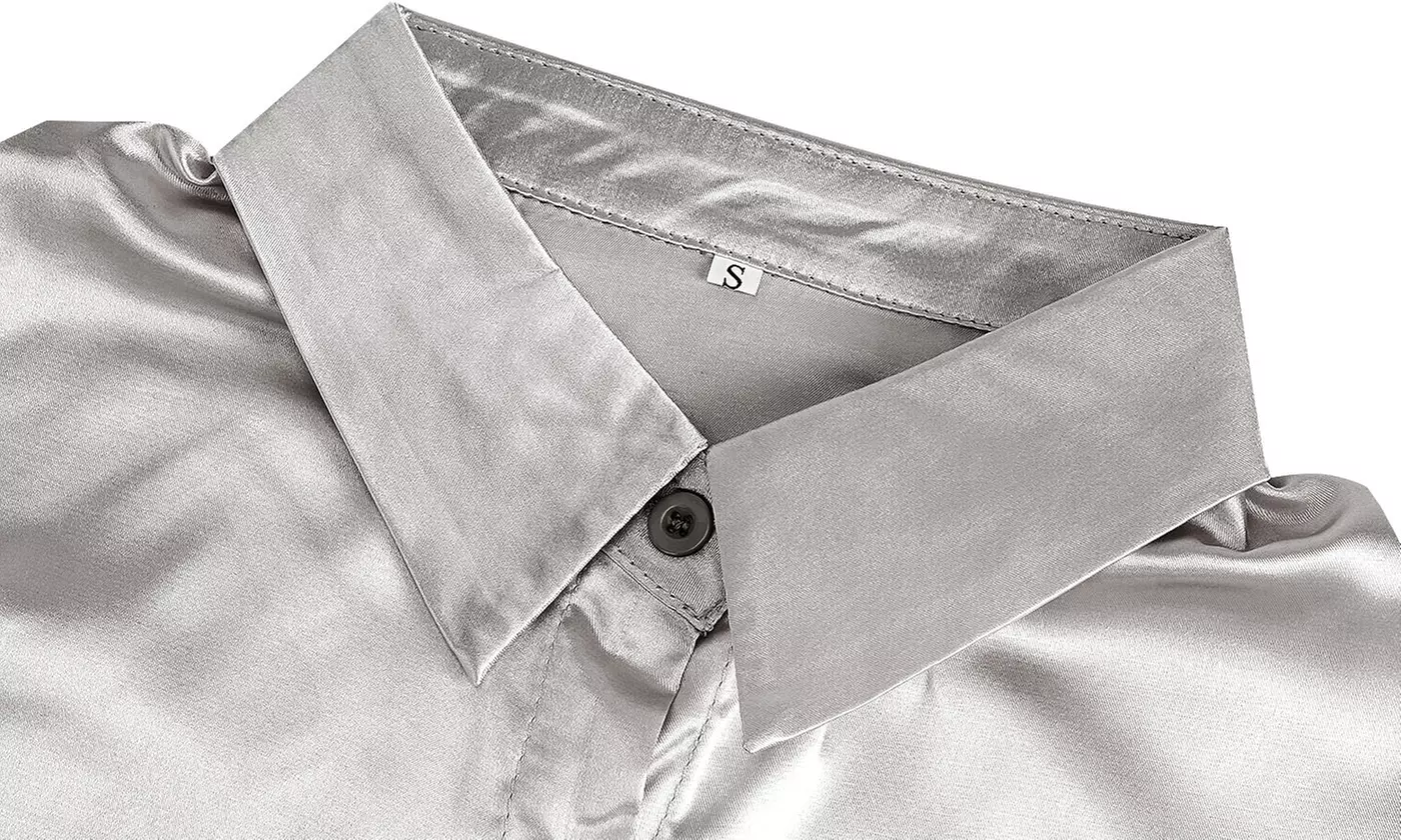 Women's Satin Button-Down Shirt Wrinkle-Free Soft Long Sleeve Blouse