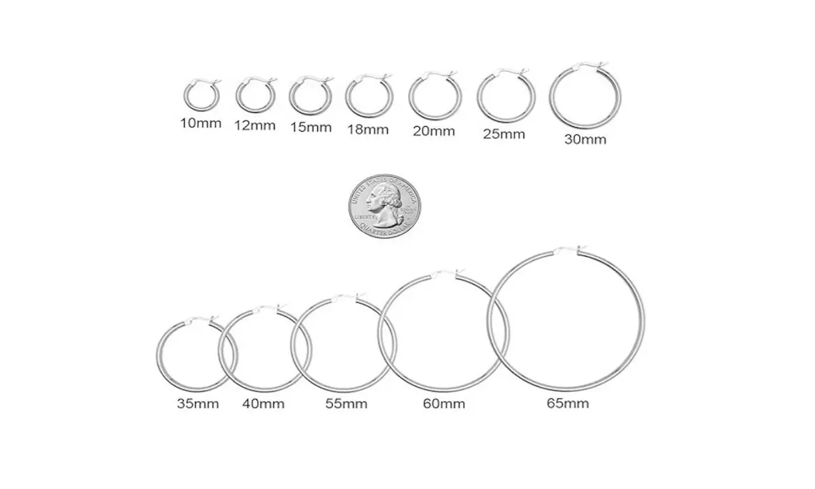 2MM French Lock Hoop 925 Sterling Silver Earrings - 10MM-65MM 