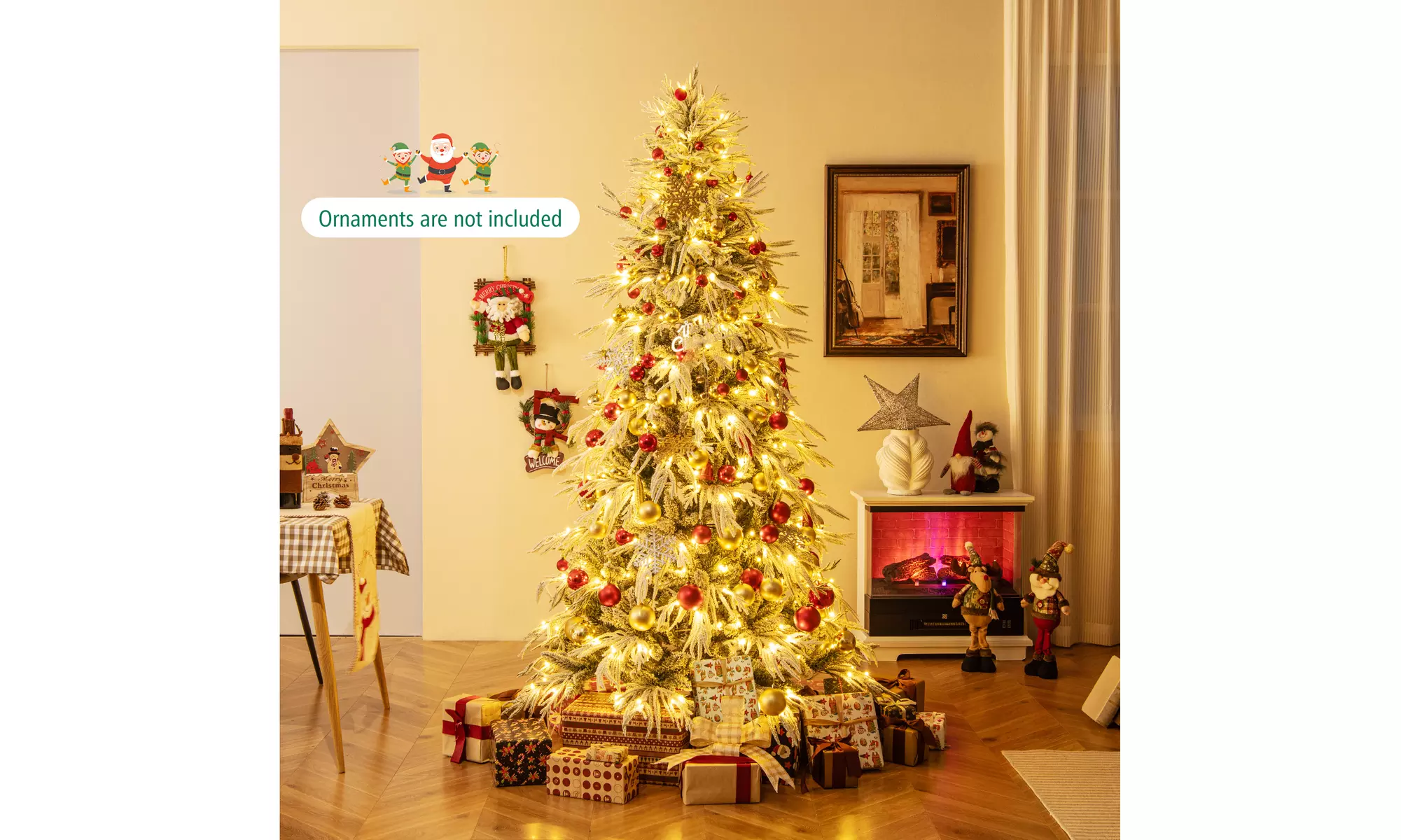Costway Pre-Lit Artificial Christmas Tree with Branch Tips | Warm White LED Lights | Easy Setup & Home Decor