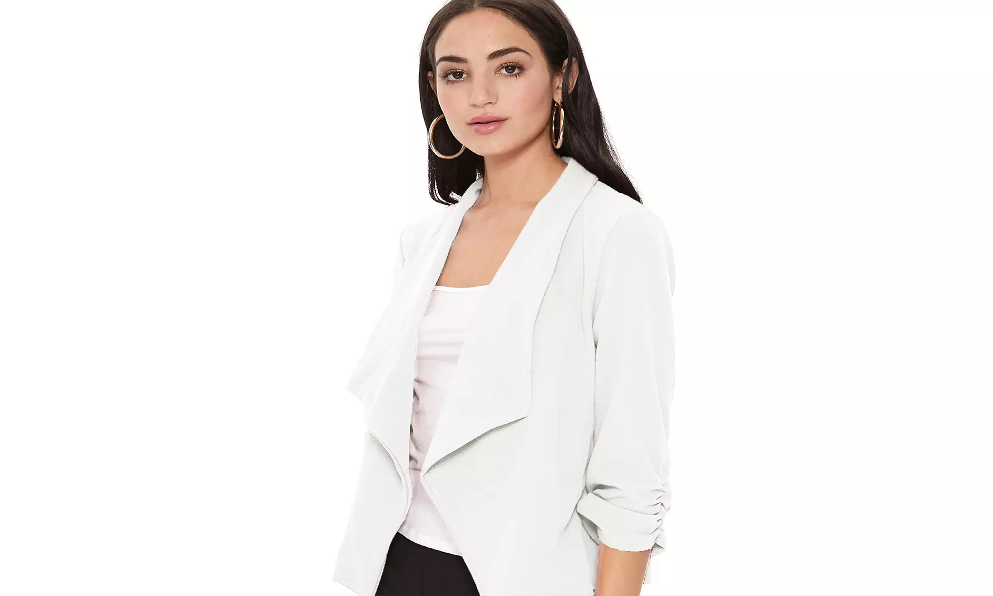 MOA Collection Solid Draped Open Front 3/4 Sleeve Jacket