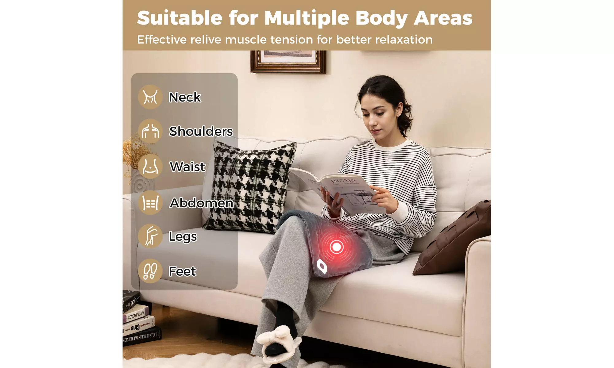 Costway Weighted Heating Pad: 2 Massagers, 5 Heat/Vibration Levels