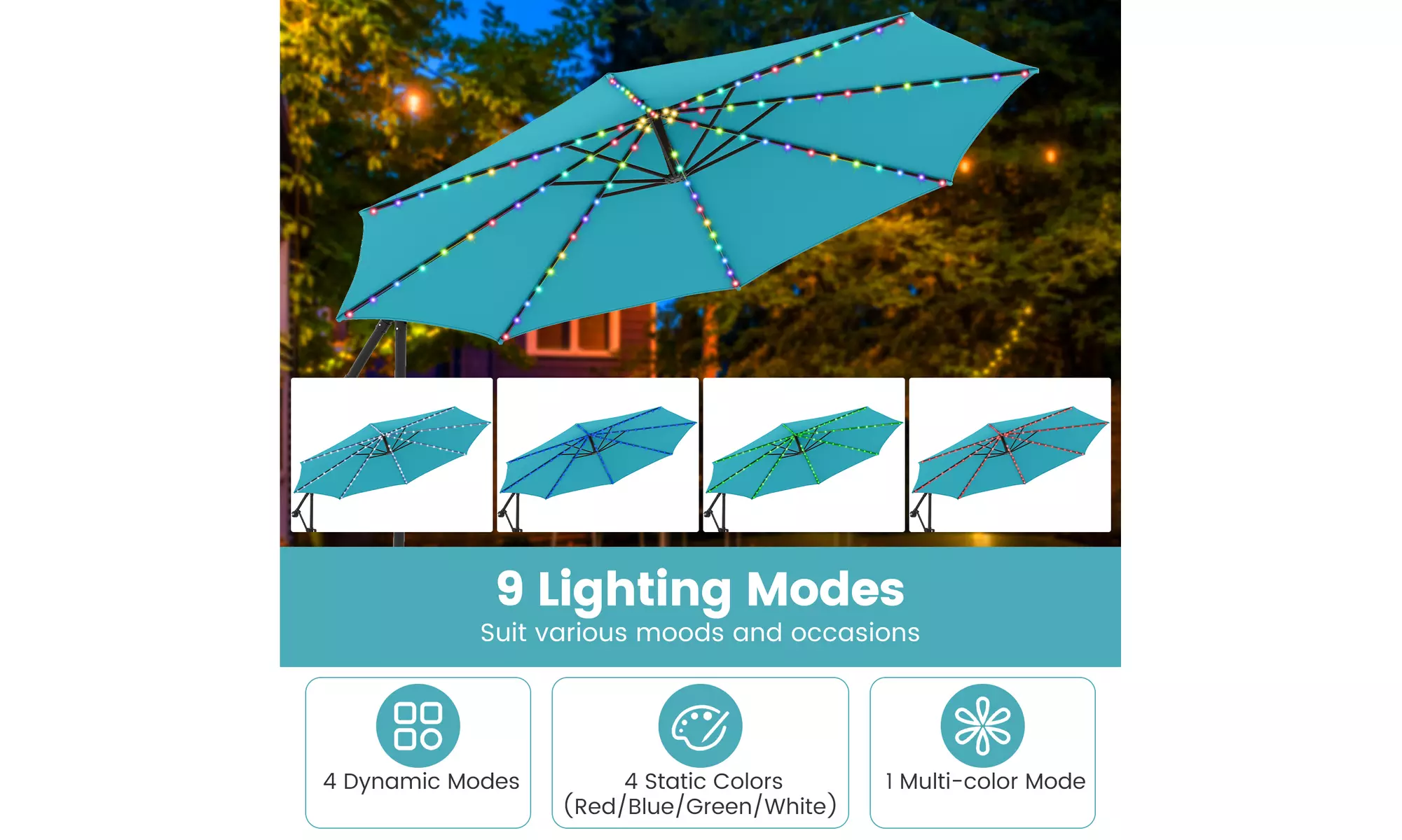 Costway 10 FT Solar Offset Hanging Umbrella with Base