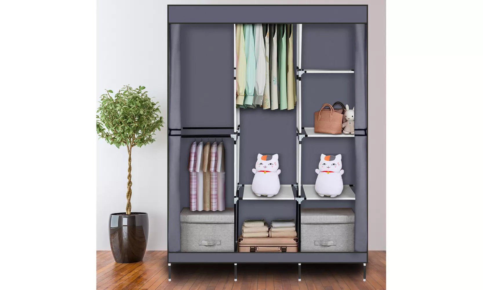 71" Portable Closet Wardrobe Clothes Rack Storage Organizer with Shelf  3 Color - Primary Image