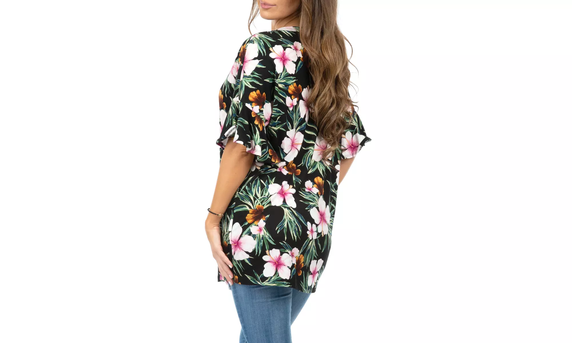  Women's Ruffle Sleeve oversized Floral tunic Available in Plus Sizes - Primary Image