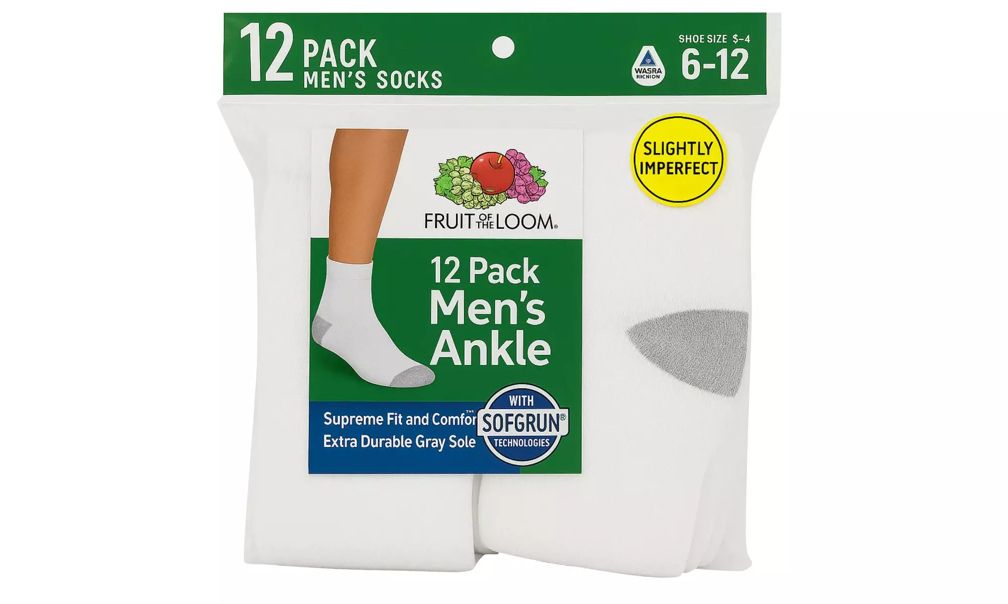 12 Pairs Fruit of the Loom Men's Ankle Socks