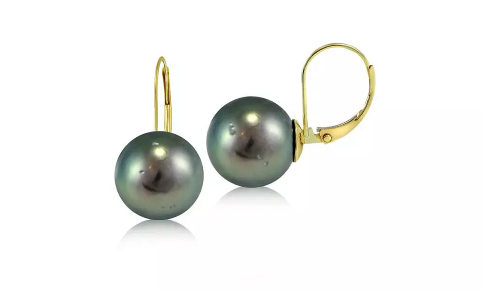 14K Yellow Gold Tahitian Cultured Pearl 11mm Leverback Earrings - Primary Image