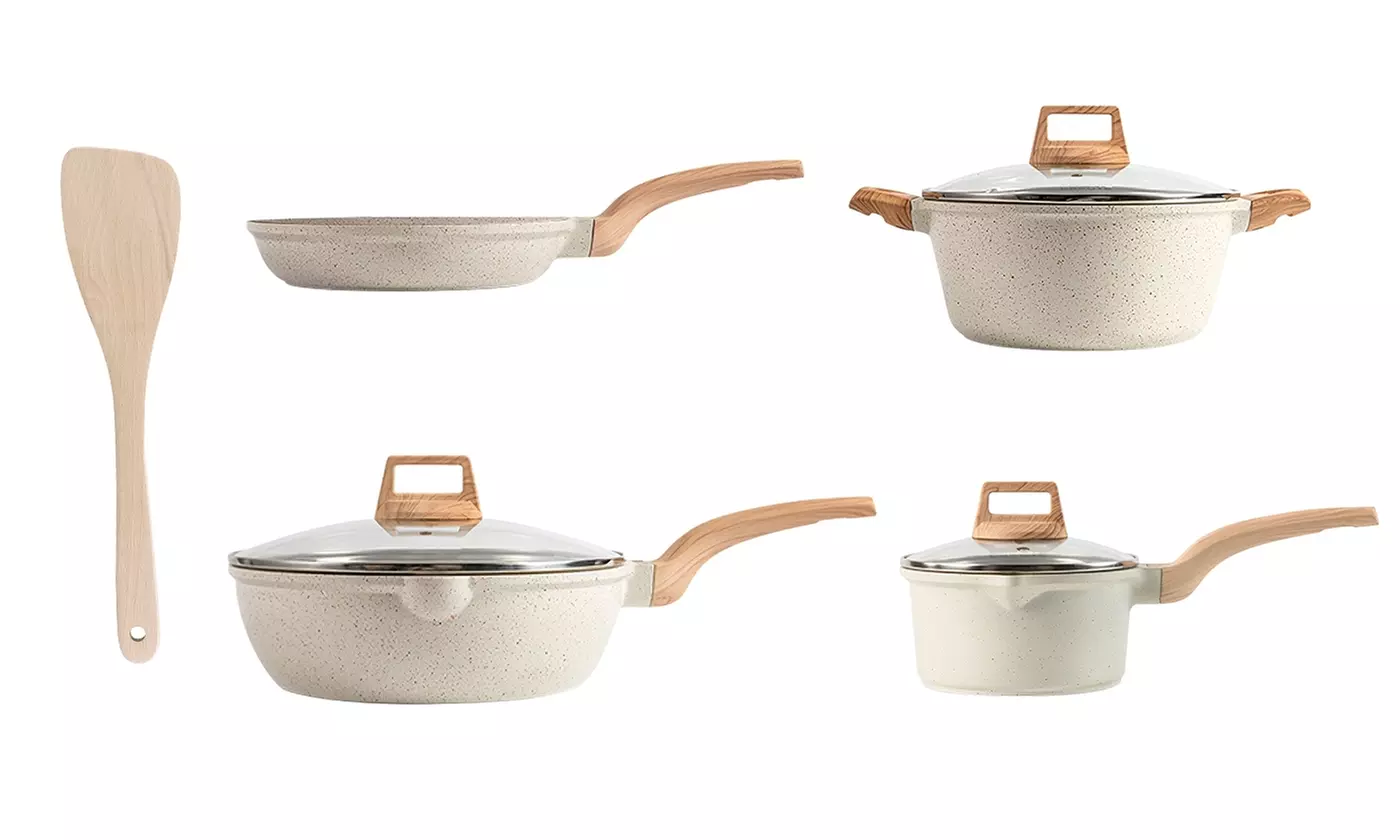 NewHome Non-Stick Granite Cookware Set Induction-Ready Pots & Pans Set (8-Piece)