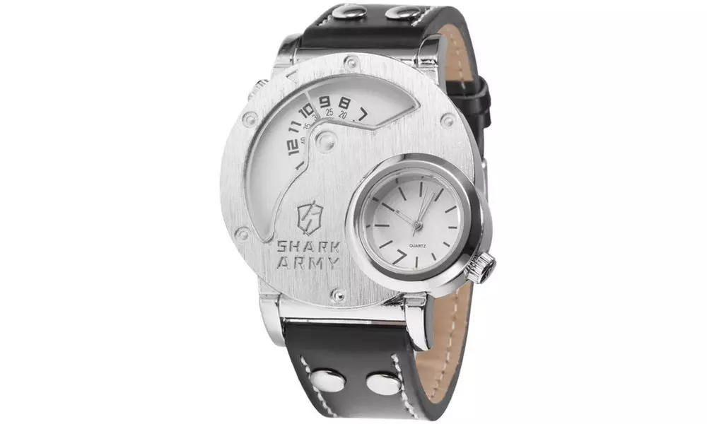 Shark Sport Watch Mens Leather Band Quartz Wristwatch, White SAW054 - Primary Image
