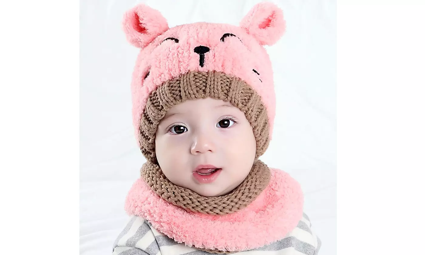 Winter Warm Cute Beanie Hat with Scarf Set Cap for Baby Toddler Girl Boy
