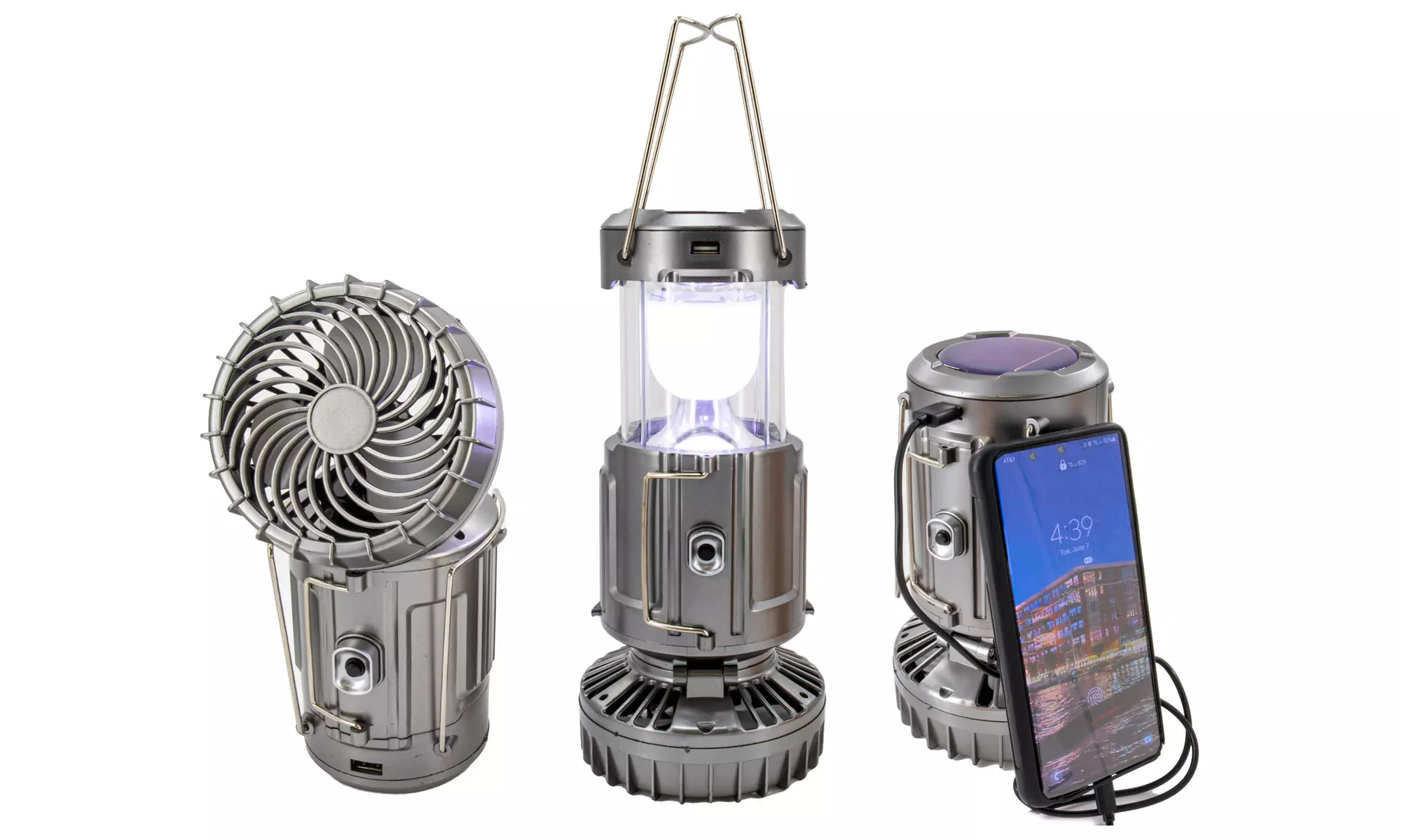 Solar Lantern Powered Light Fan Portable Collapsible Rechargeable Camping Lamp - Primary Image