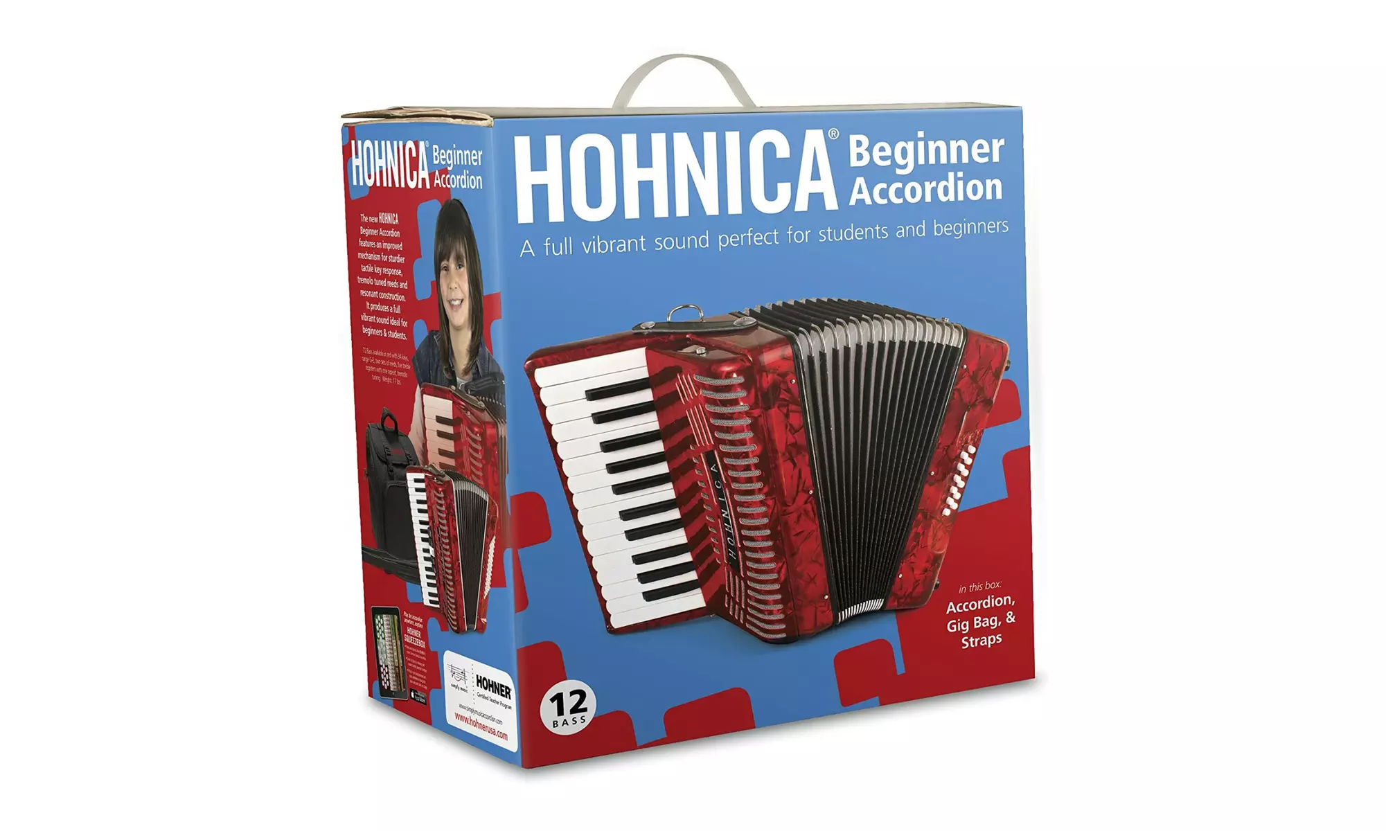 Hohner Accordions 1303-RED 12 Bass Entry Level Piano Accordion (Red) - Second Medium