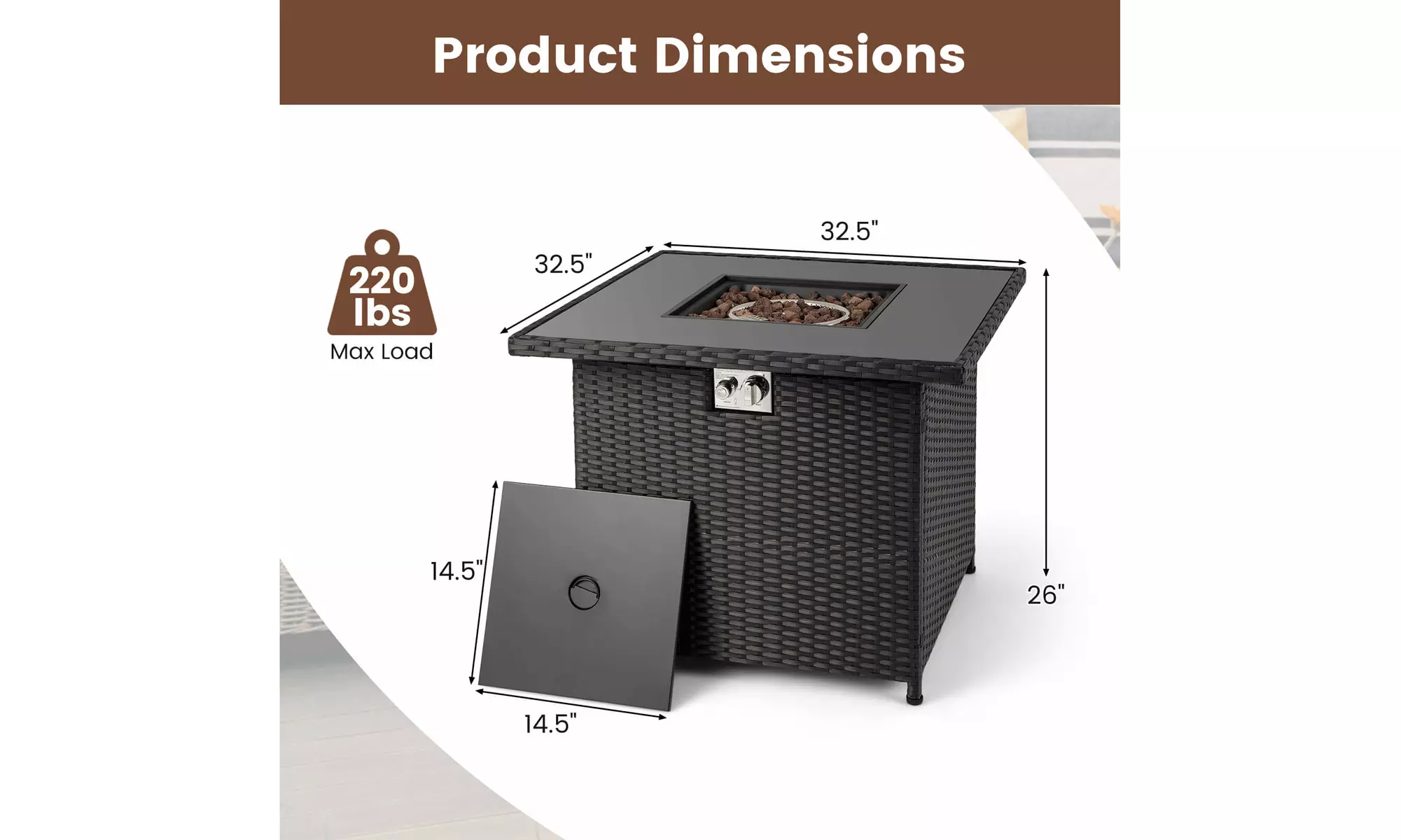 Costway Propane Fire Pit Table with Metal Slatted Tabletop & Steel Burner