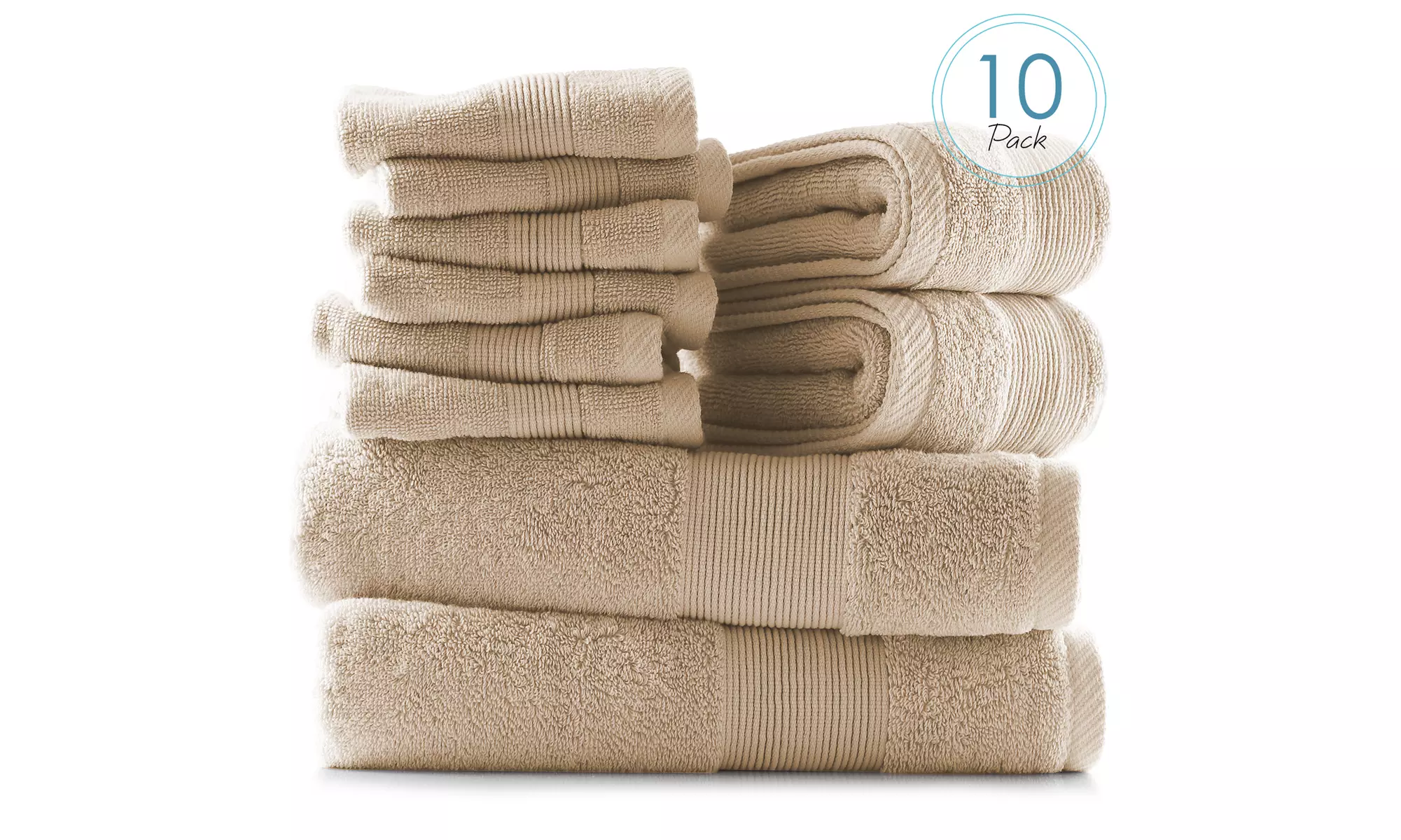 Hearth & Harbor Towels -100% Cotton Set of 10 ; 2 Bath, 2 Hand and 6 Washcloths