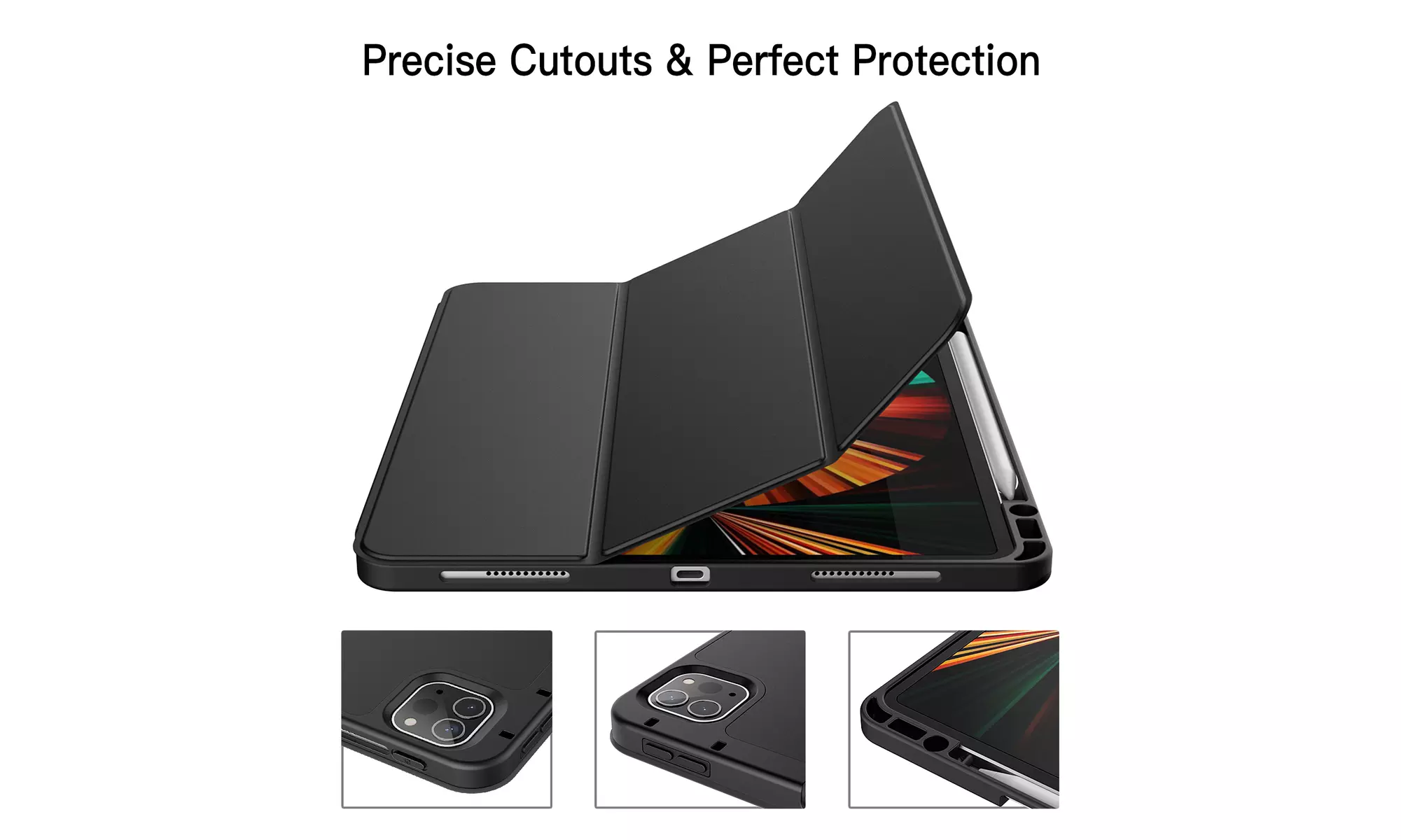 iPad Pro 12.9'' (2022/2021) Case with Pencil Holder, Support 2nd Pencil Charging