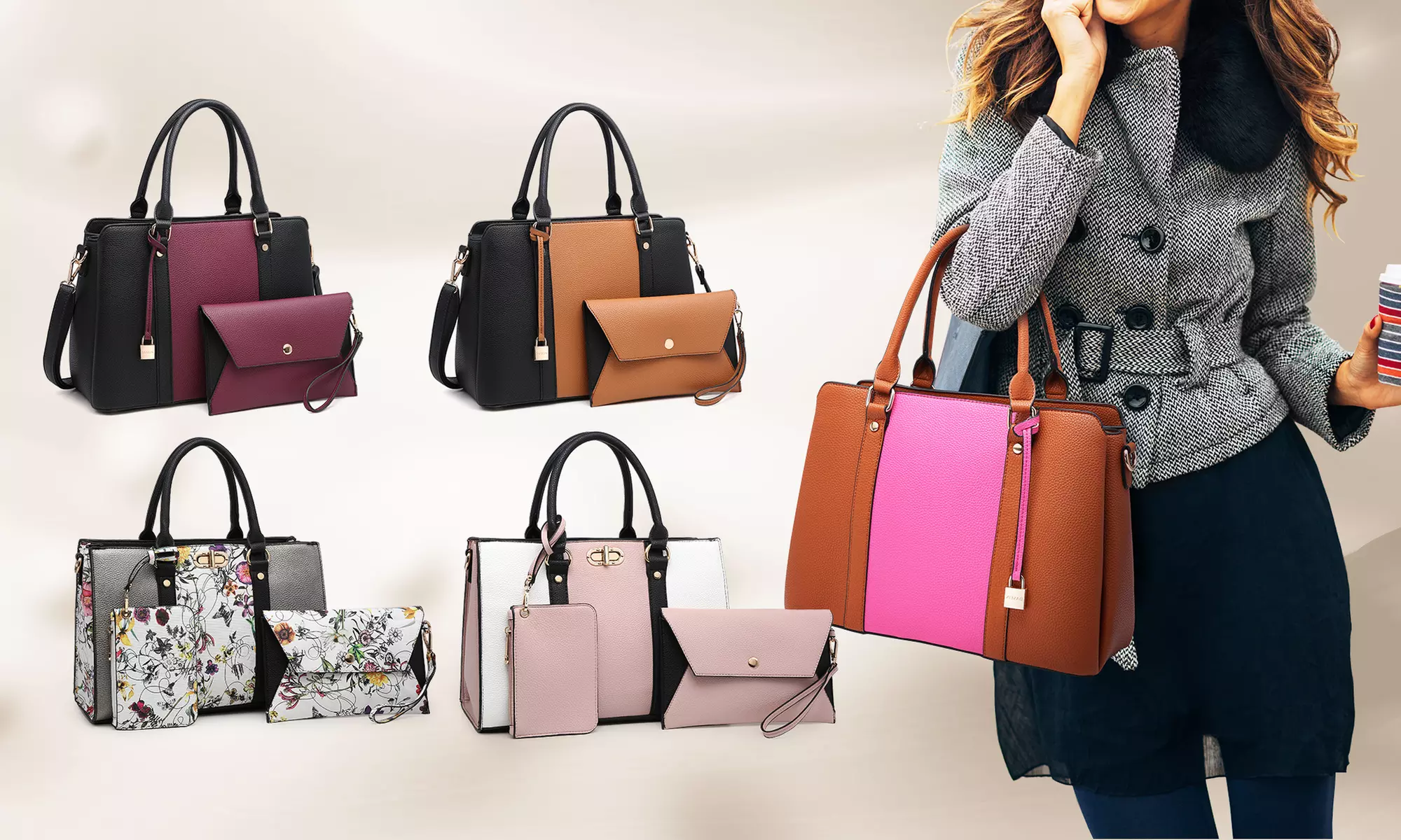 MK Belted Collection Women Fashion Satchel Purse with Matching Wristlet - Primary Image
