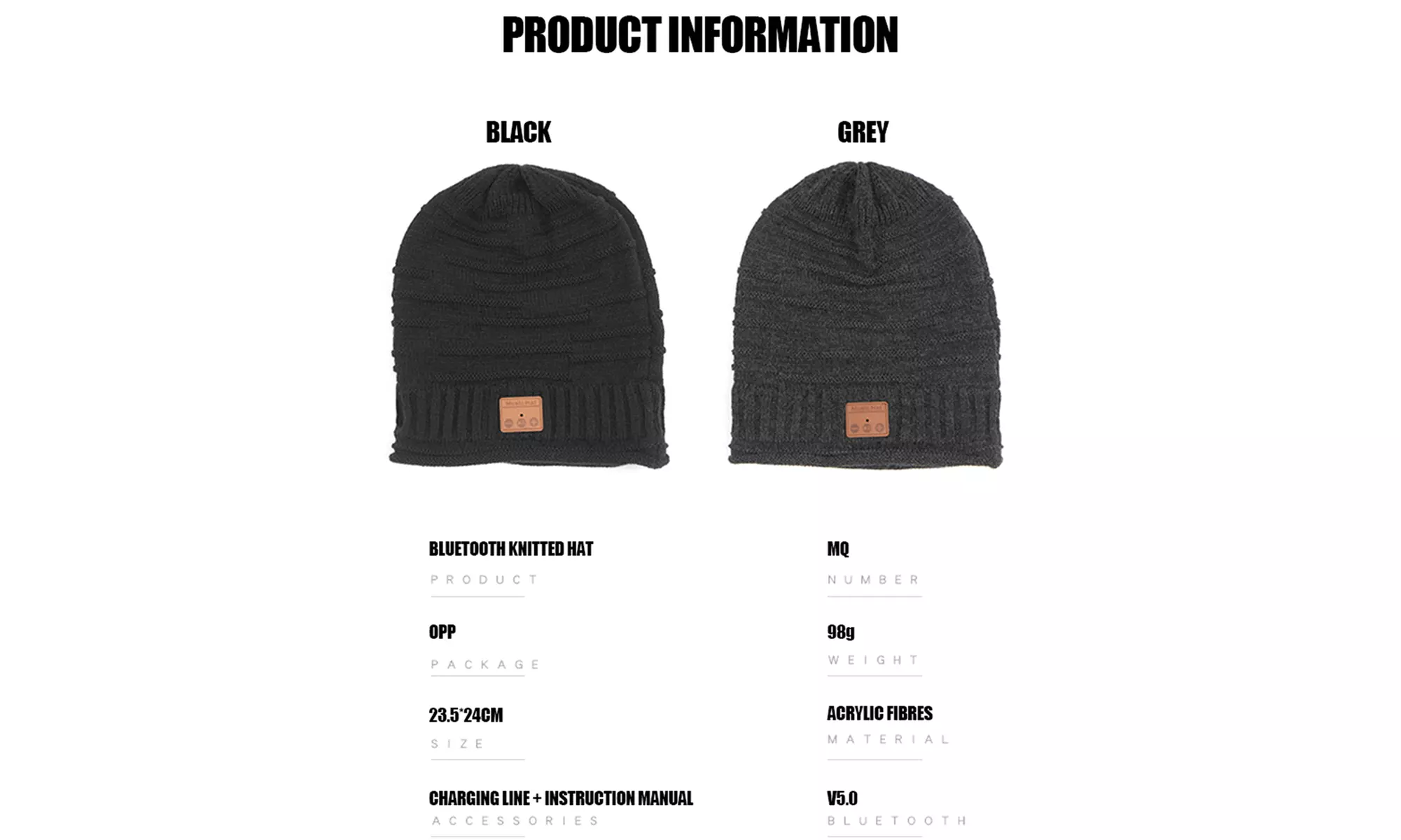 Wireless Bluetooth Beanie Hat Winter Warm for Built-in HD Stereo Speaker and Mic