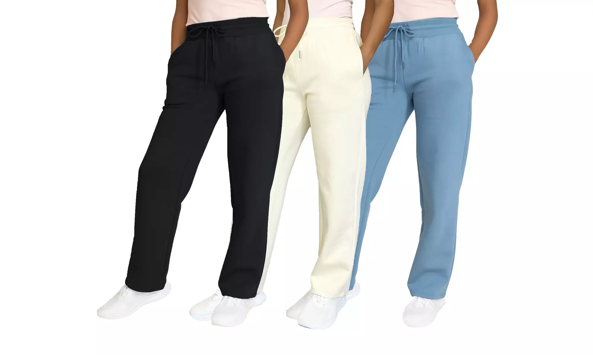 3-Pack Women's Heavyweight Wide-Leg Fleece Sweatpants - Loose Fit with Pockets
