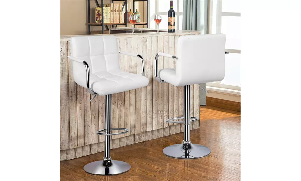 2pcs White/Black Bar Stools Swivel Chair Kitchen Gas Lift Island Stool - Primary Image