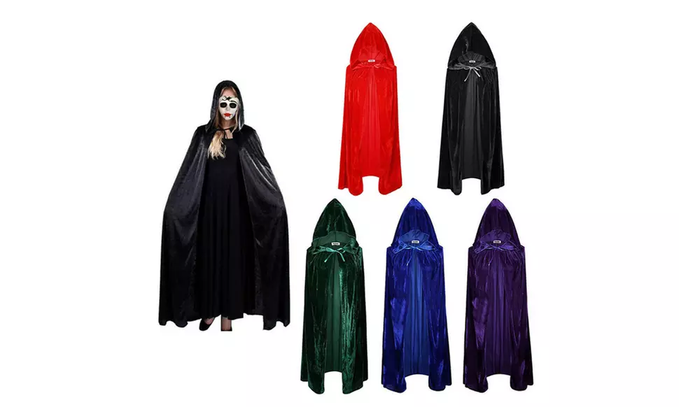 Medieval Vampire Velvet Hooded Cloak Long Robe Witch Capes Halloween Costume - Primary Image