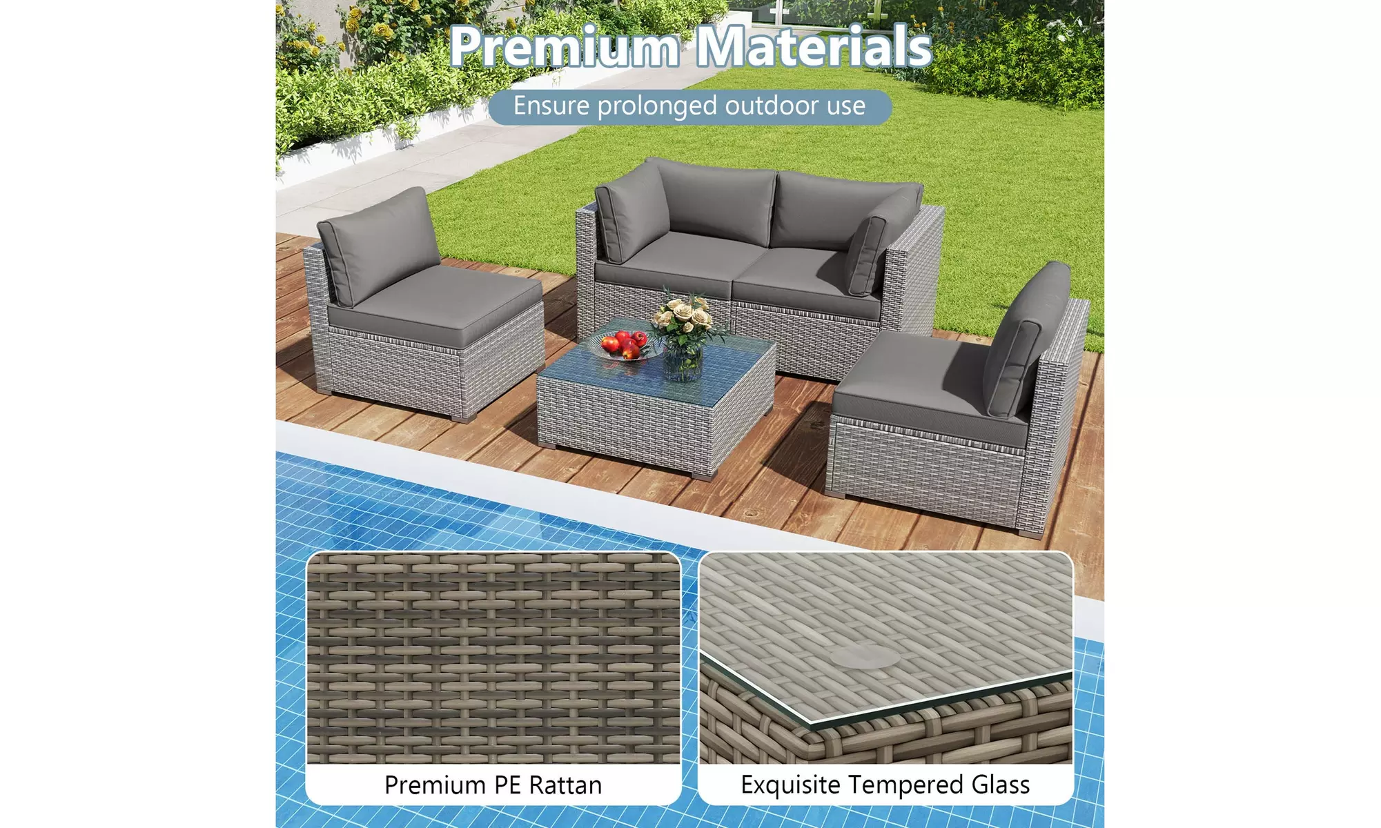 Costway Outdoor Patio Sectional Sofa Couch PE Rattan Conversation Set