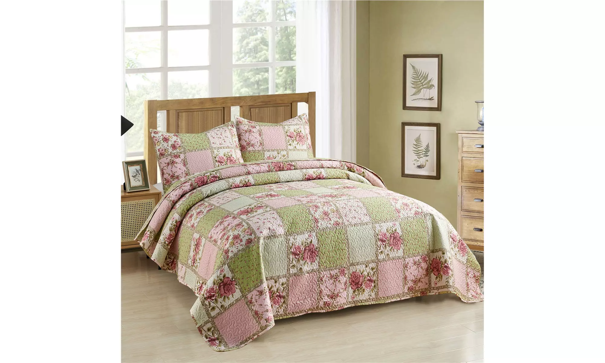 JML 3-Piece Reversible Quilt Set,Home Collection Printed Bedspread With 2 Shams