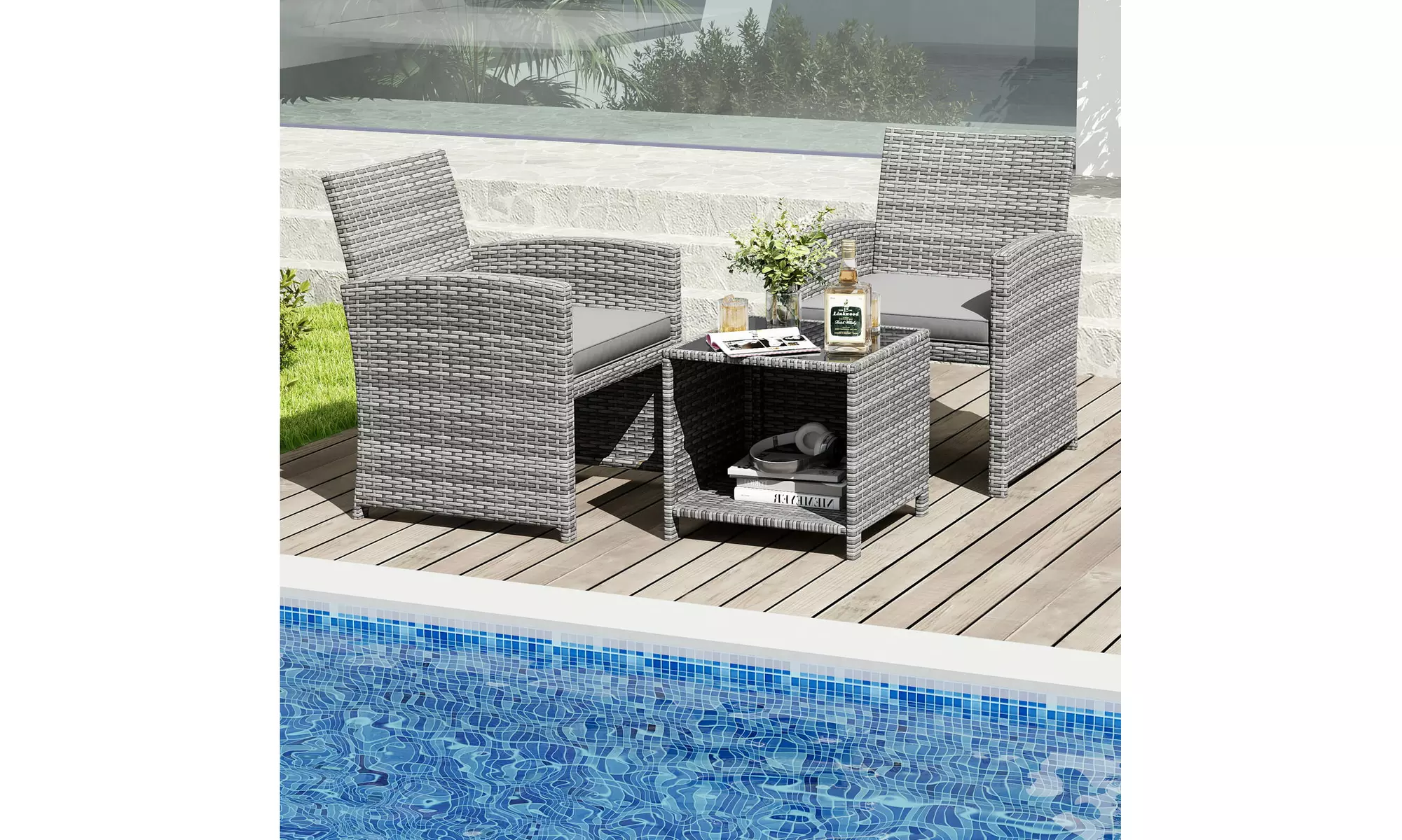 Costway 3-Piece Patio Furniture Set with Tempered Glass Coffee Table