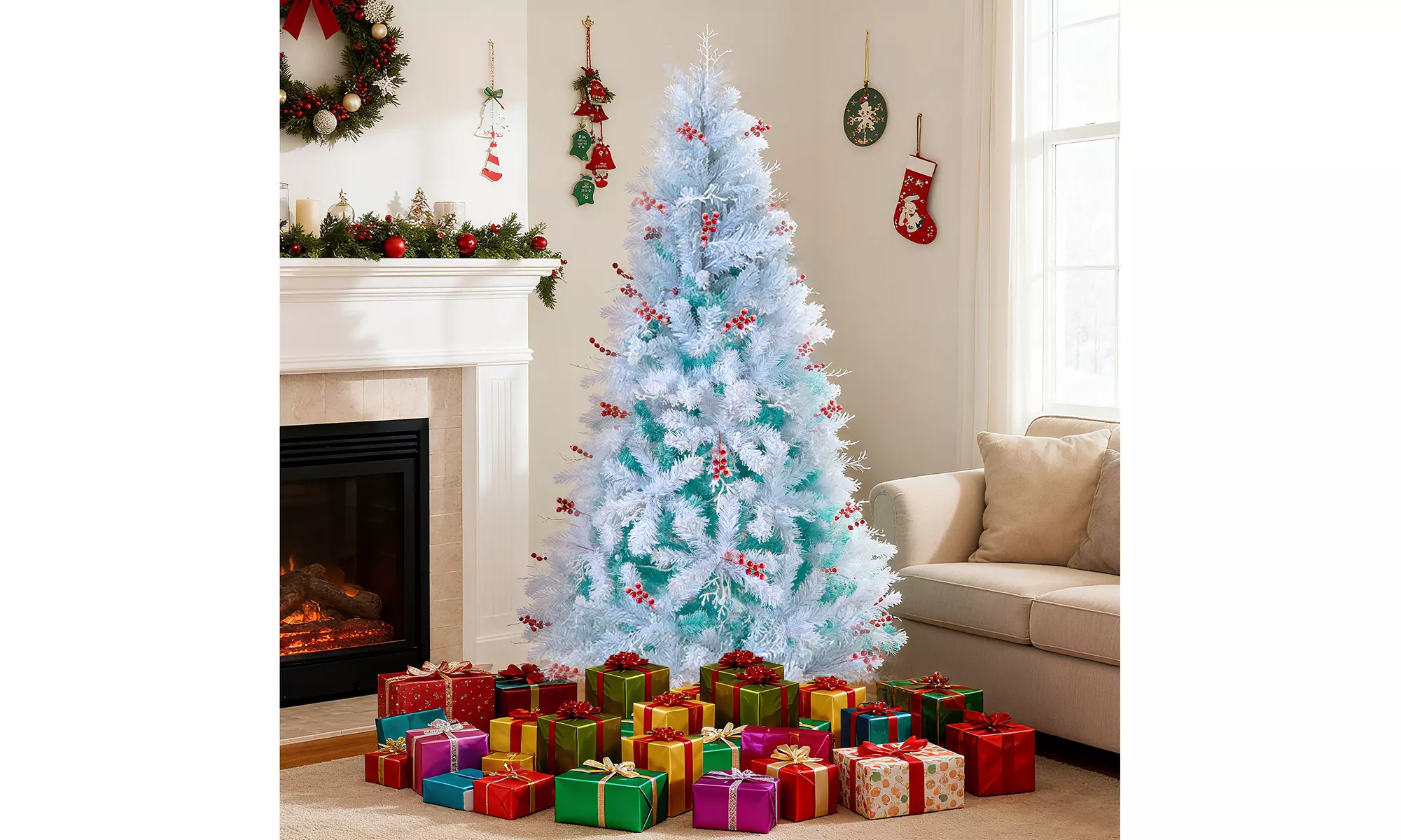 Costway Pre-Lit Artificial Christmas Tree with Branch Tips | Warm White LED Lights | Easy Setup & Home Decor