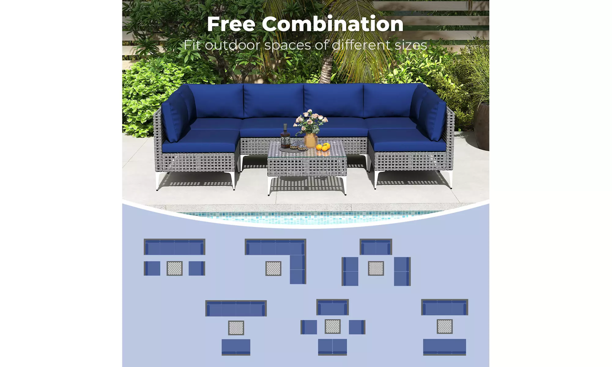 Costway Outdoor Furniture Set with Seat & Back Cushions Coffee Table