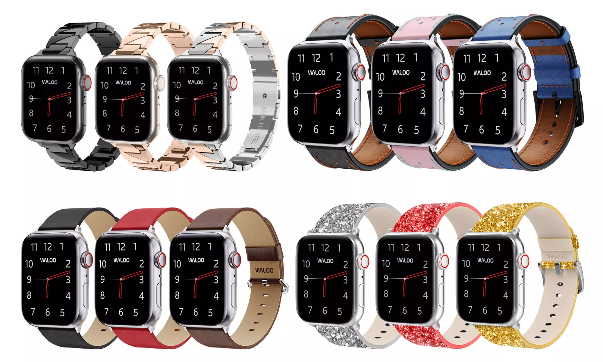 Waloo Leather & Metal Replacement Bands for Apple Watch - All Series