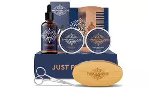 Beard Growth Kit Beard Growth Oil Balm Wash Soap Brush Comb Scissor Gift for Men