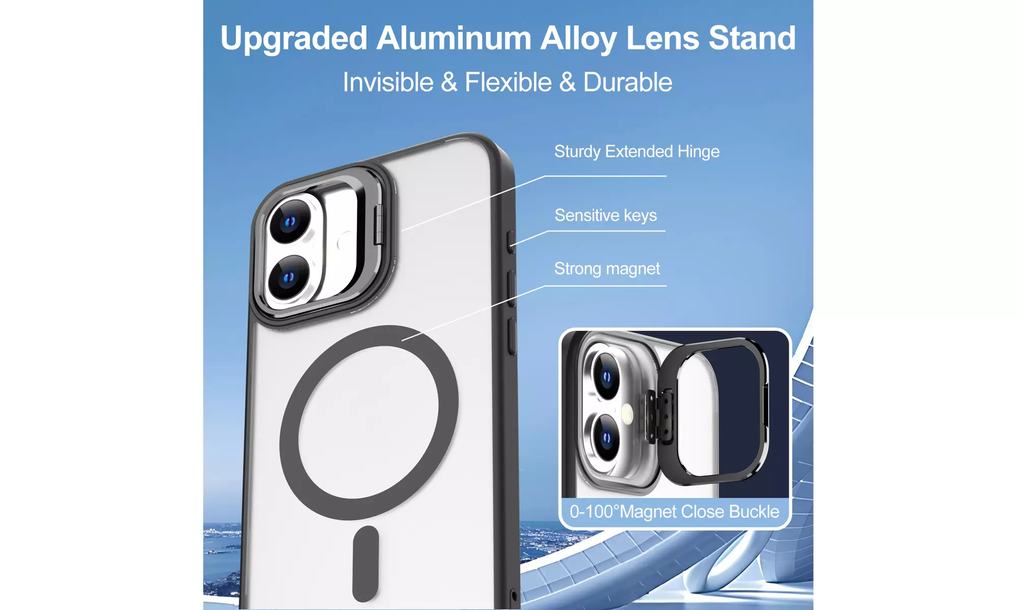 Transparent Phone Case With Metal Lens Stand for iPhone 16/iPhone16 Plus MagSafe