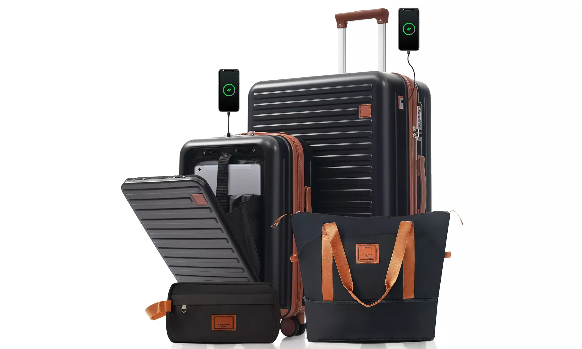 4-Piece Luggage Set with USB Charging Ports - 20in Carry-On (Front-Opening) 28in
