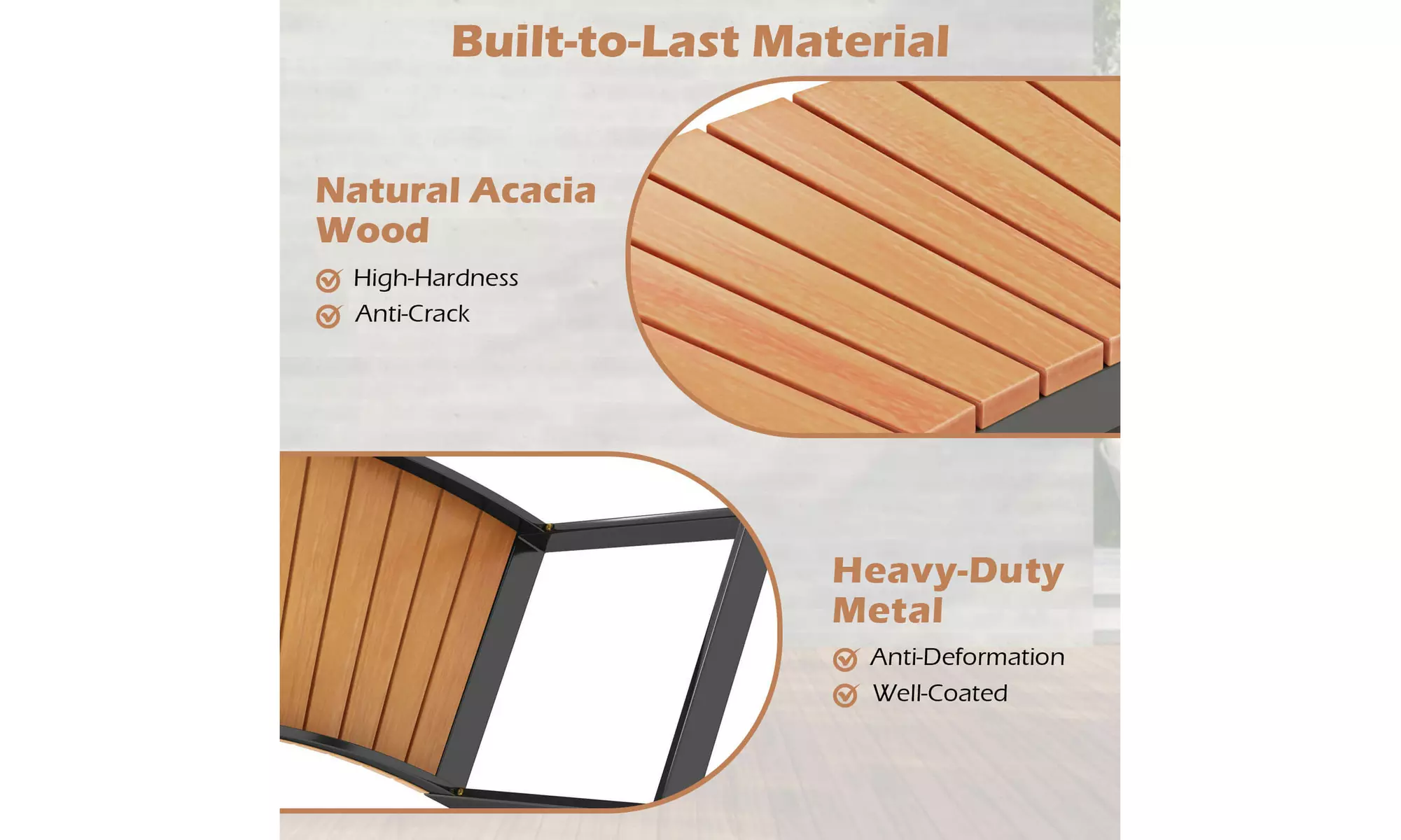 Costway Backless 2-Person Patio Curved Bench with Slatted Seat and Metal Legs