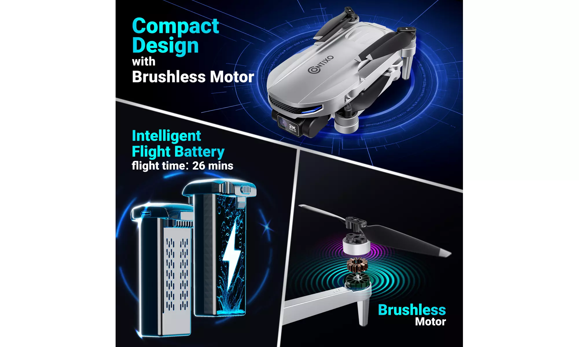 Contixo F28 GPS Drone with Camera, 2K Camera FHD, Foldable FPV, FAA-Exempt