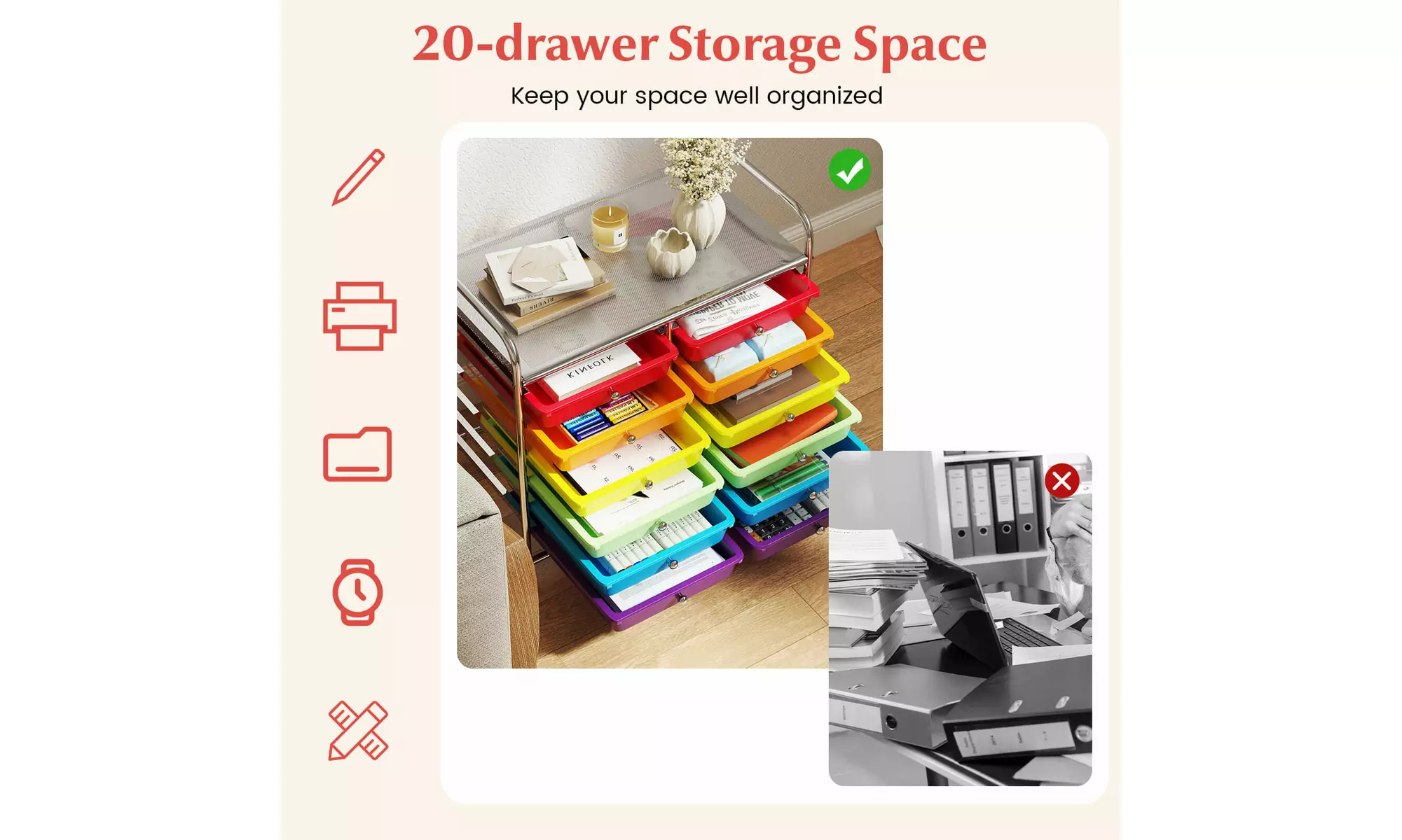 Costway 12 Drawers Rolling Cart Storage Scrapbook Paper Studio Organizer Bins