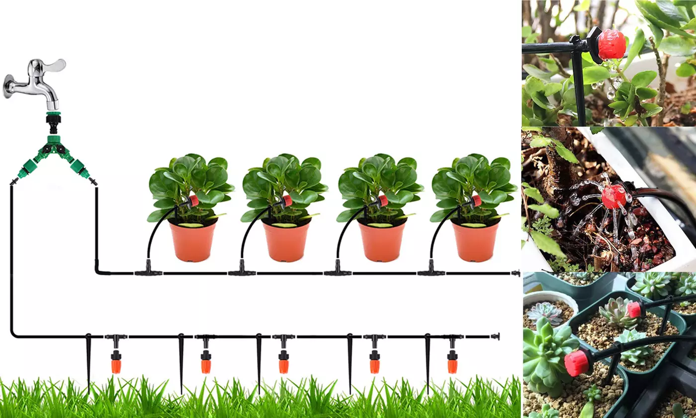 100ft 30M Auto Drip Irrigation System Kits Timer Micro Sprinkler Garden Watering - Primary Image