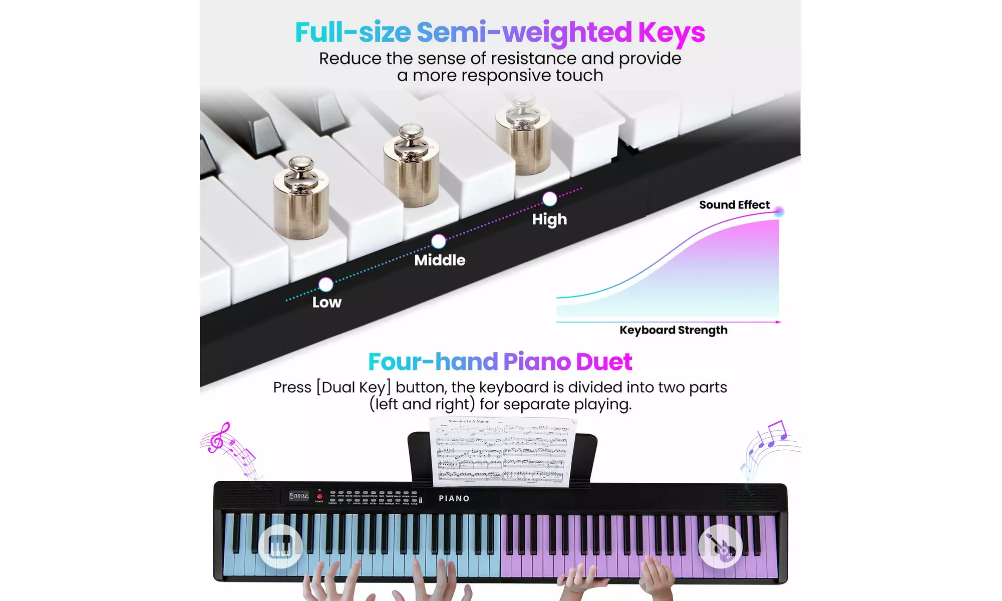 Costway 88 Key Folding Piano Keyboard with Wireless MIDI Dual Speakers