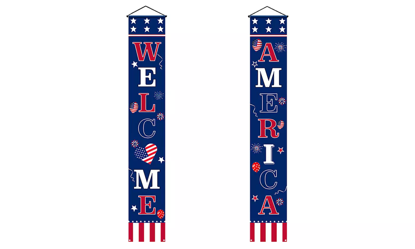 Hanging Patriotic Vertical Couplet Porch Banner Decor for 4th of July