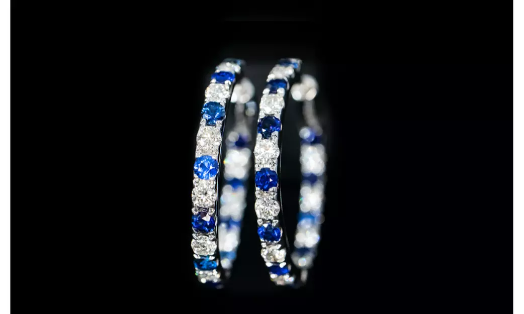 Alternating Blue and White Sapphire Hoop Earrings