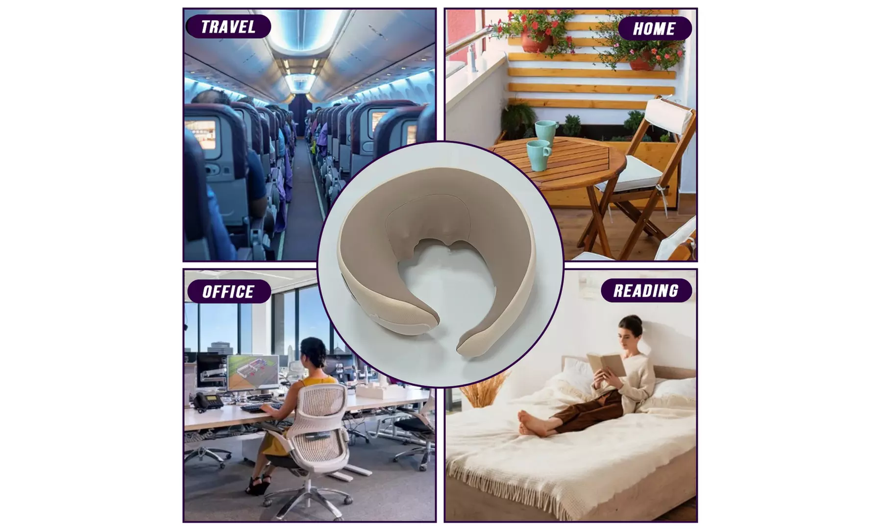 Multi-Purpose Neck Massage Pillow w/Heat Memory Foam U-Shape Comfort Massager.