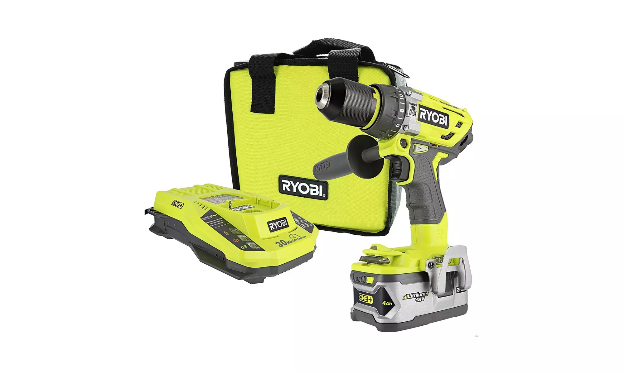 Ryobi P1813 Oneplus 18V Lithium-Ion Cordless Hammer Drill Power Tool Kit - Primary Image