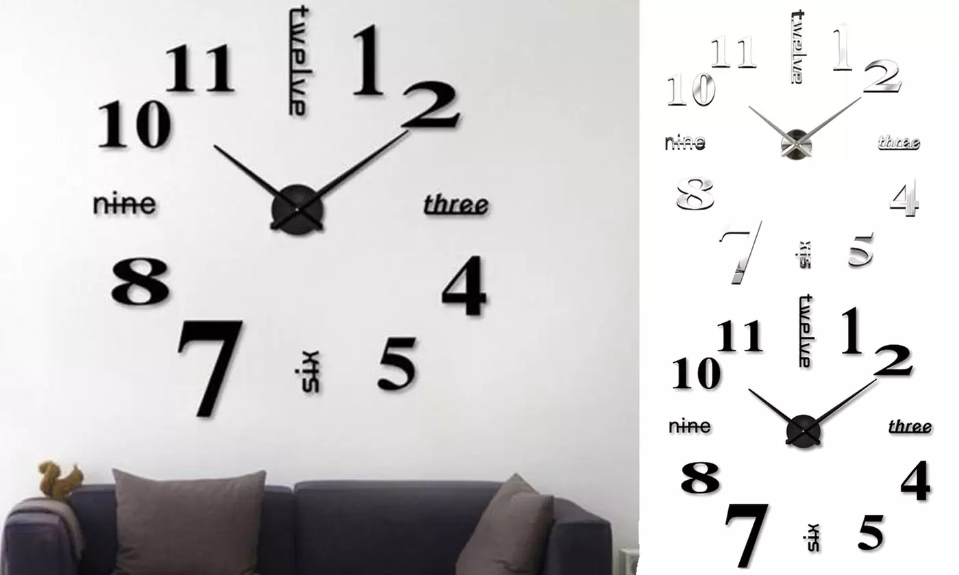 DIY Wall Clock 3D Mirror Surface Sticker Home Decor Art - Primary Image