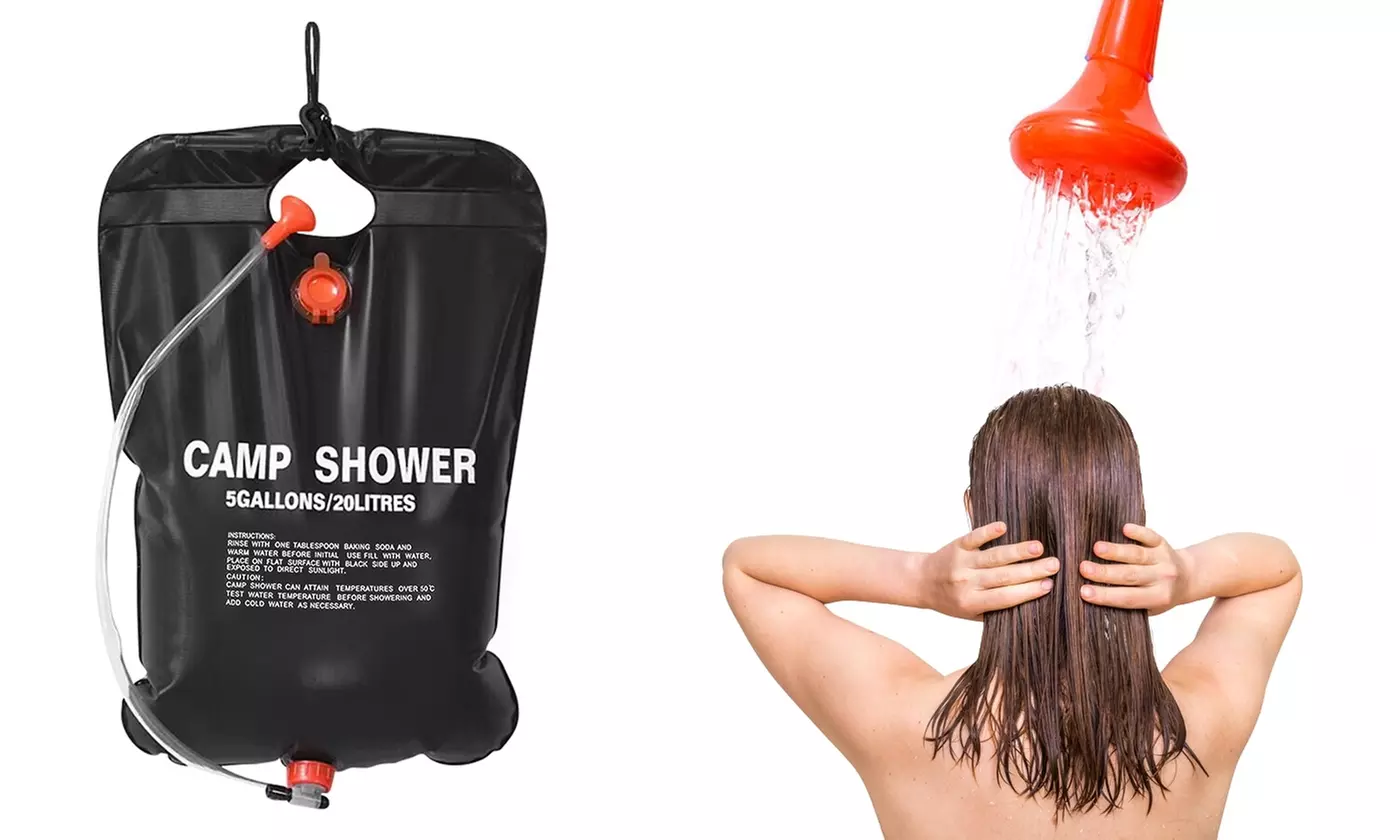 LakeForest 5-Gallon Solar Camping Shower Bag with Hose and Shower Head