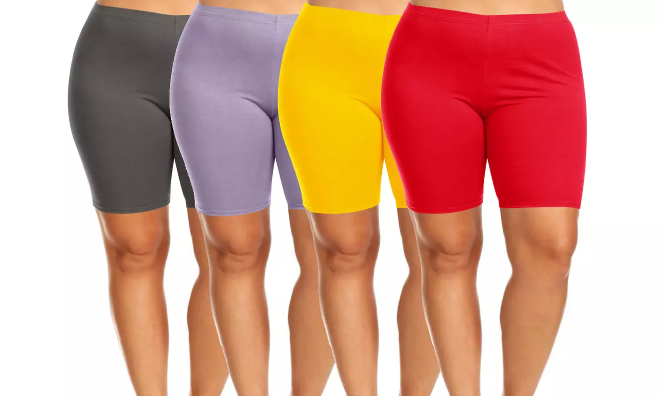 Women's Plus Size High Waist Comfy Active Yoga Gym Biker Short Pants Made in USA - Primary Image