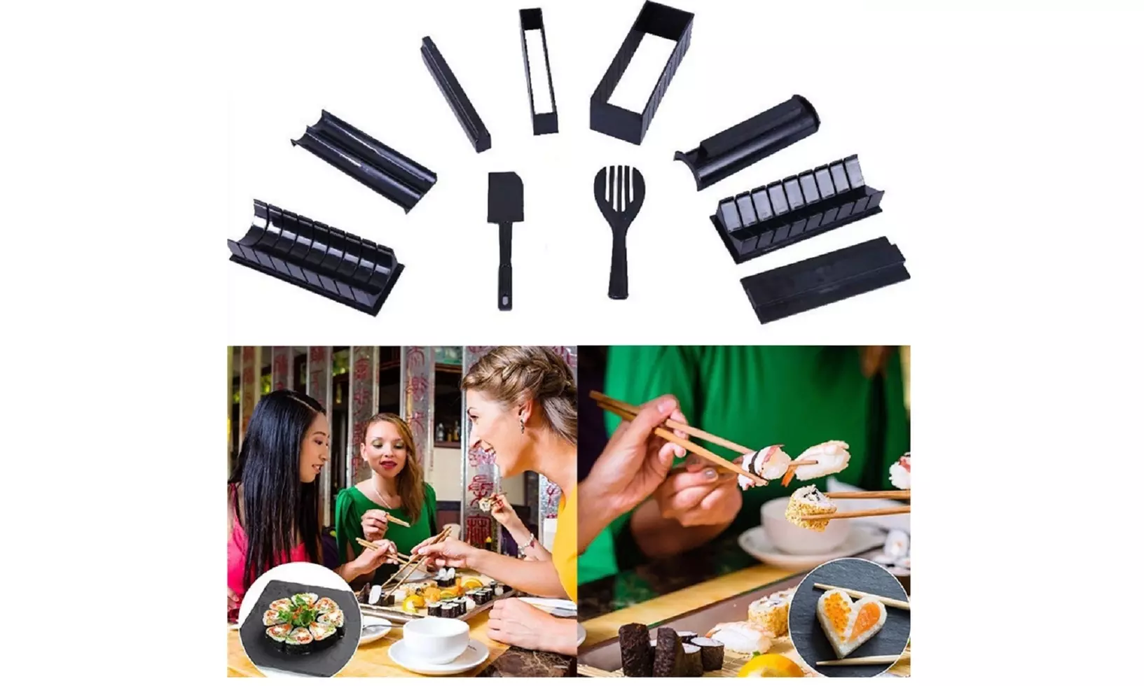 10 Pcs Sushi Making Kit-Home DIY Sushi Roller, Rice Ball Mold & Accessories Set